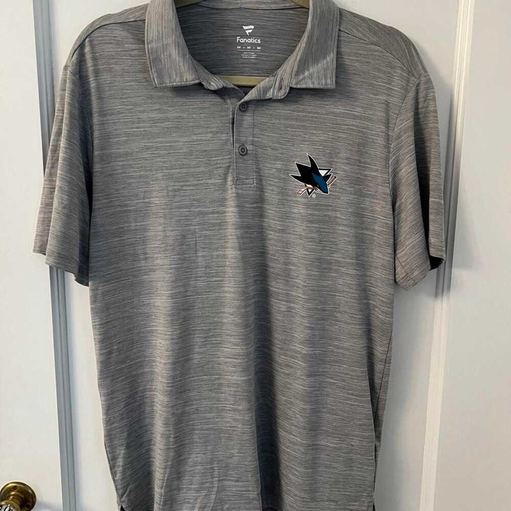 NHL San Jose Sharks gray polo shirt with subtle horizontal stripes, men’s M #sha